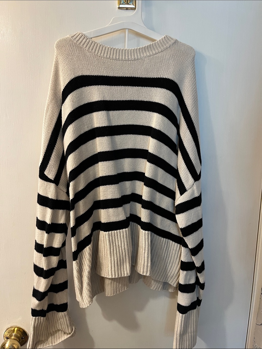 GAP Black and Cream Striped Crewneck Sweater